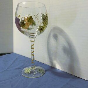 WINE GLASS- Hand Painted GRAPES, VINES, LEAVES Design Wine Glass goblet 8.5"